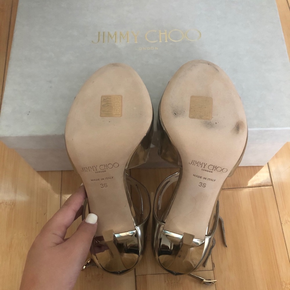 Jimmy Choo “Lang” Metallic Leather Sandals Size 36 - Picture 4 of 4